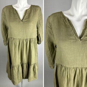 Bella Umbra M Taupe Linen Dress Italy Prairie Modest Cottagecore Lagenlook Boho